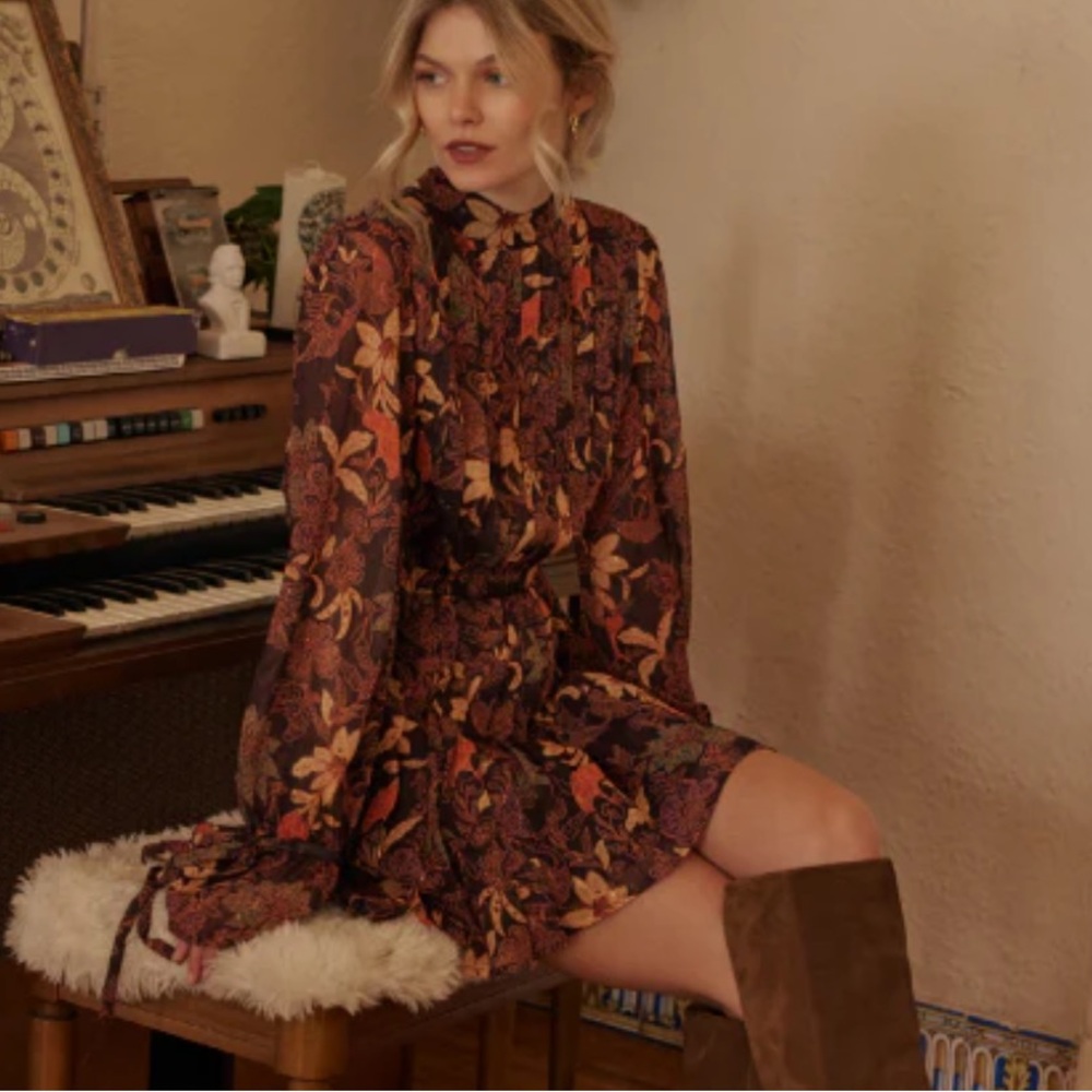 Lost + Wander Wild Bergamot Floral Print Mock Neck Long Sleeve Mini Dress